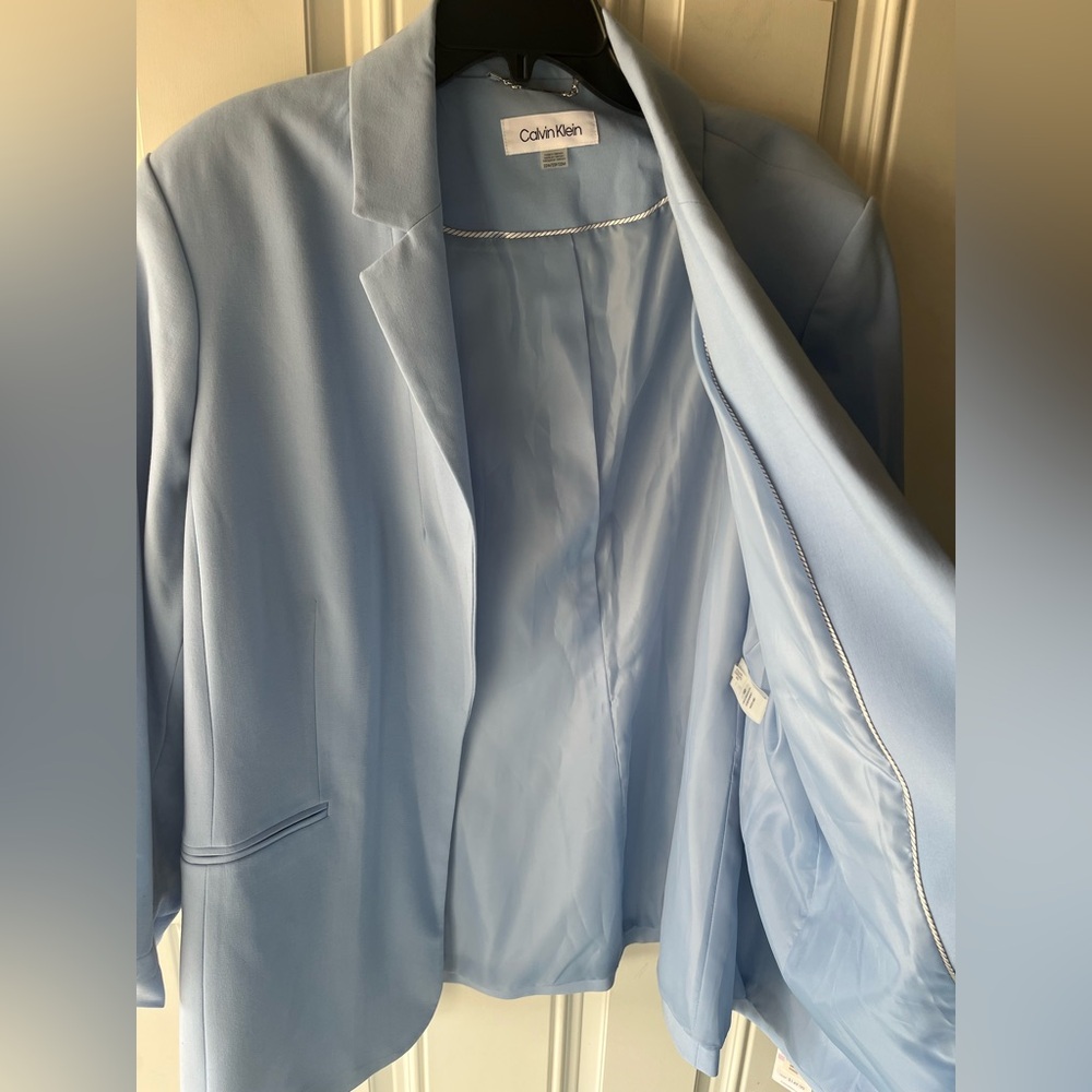 Calvin Klein NEW 22W light blue open-front casual blazer three-quarter sleeves - Picture 5 of 8